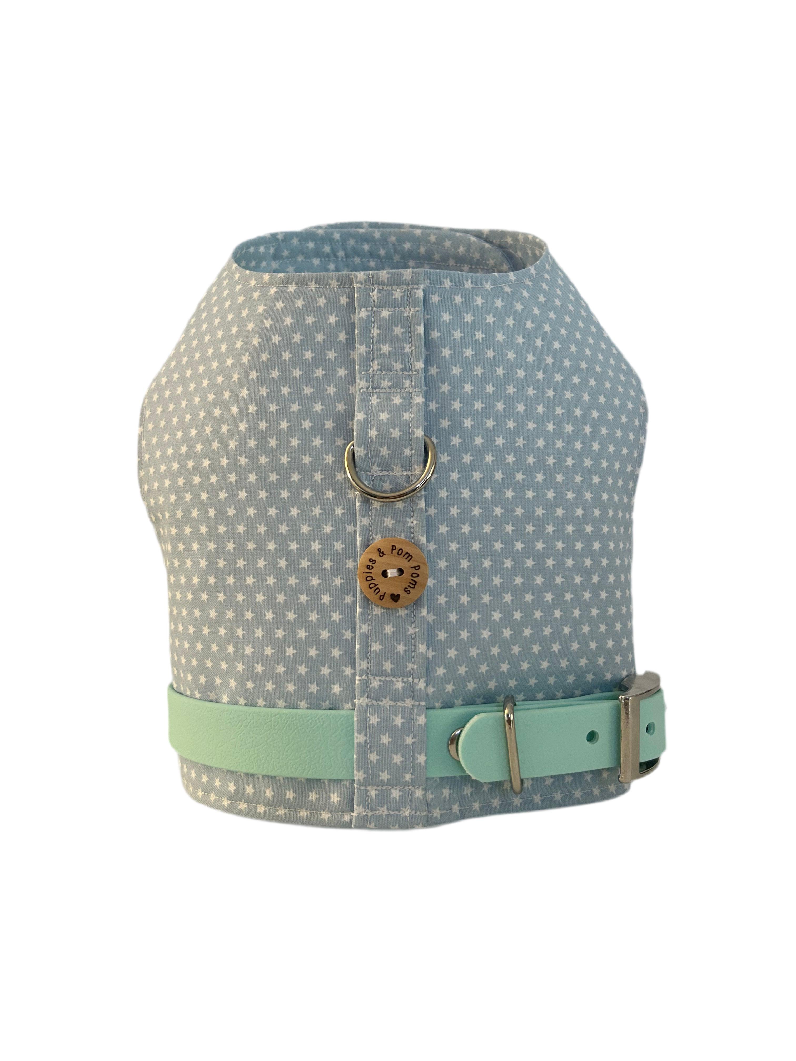 Handmade Vest Dog Harness - Baby Blue Stars-0
