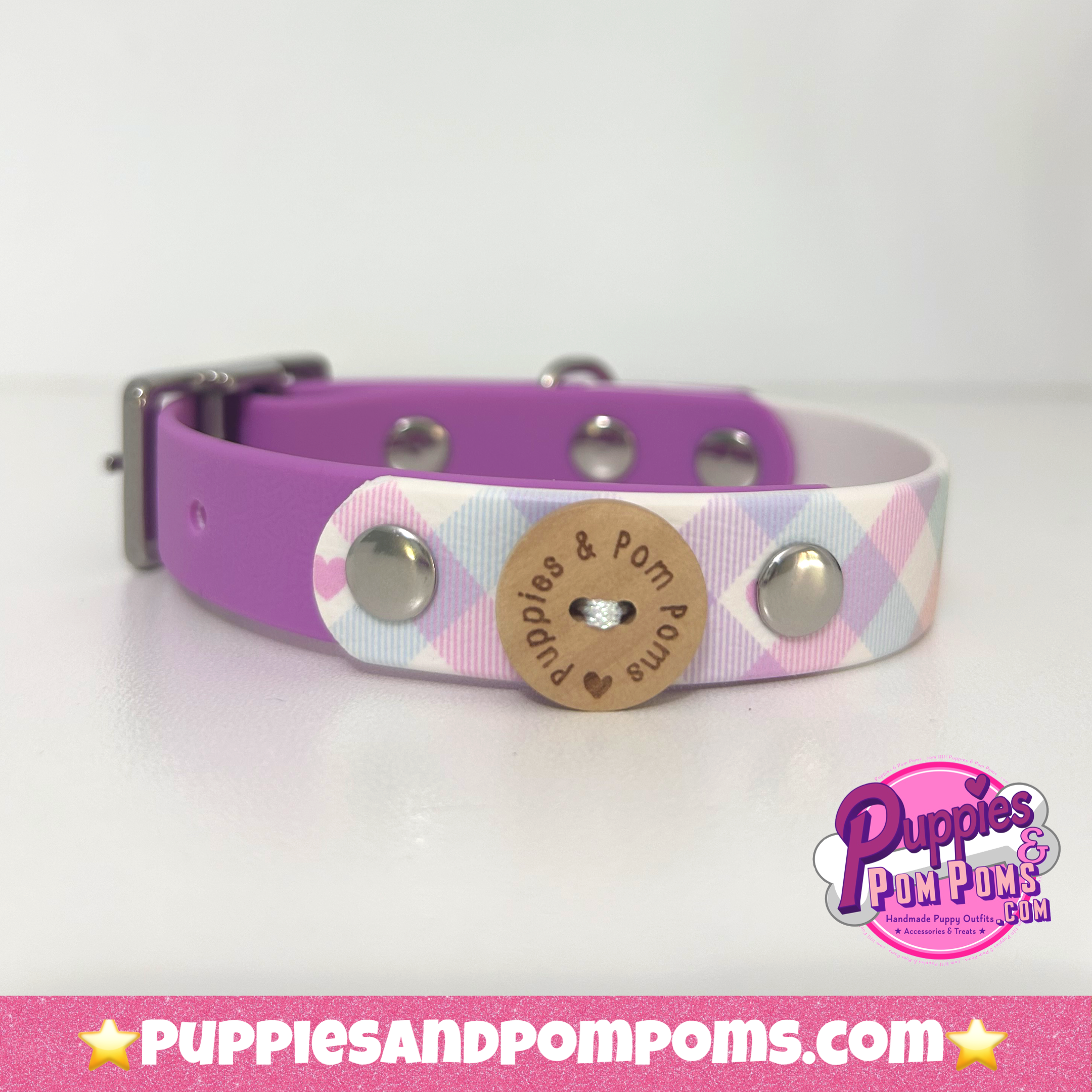 Handmade Biothane Dog Collar - Pastel Vichy - Pastel Purple-1