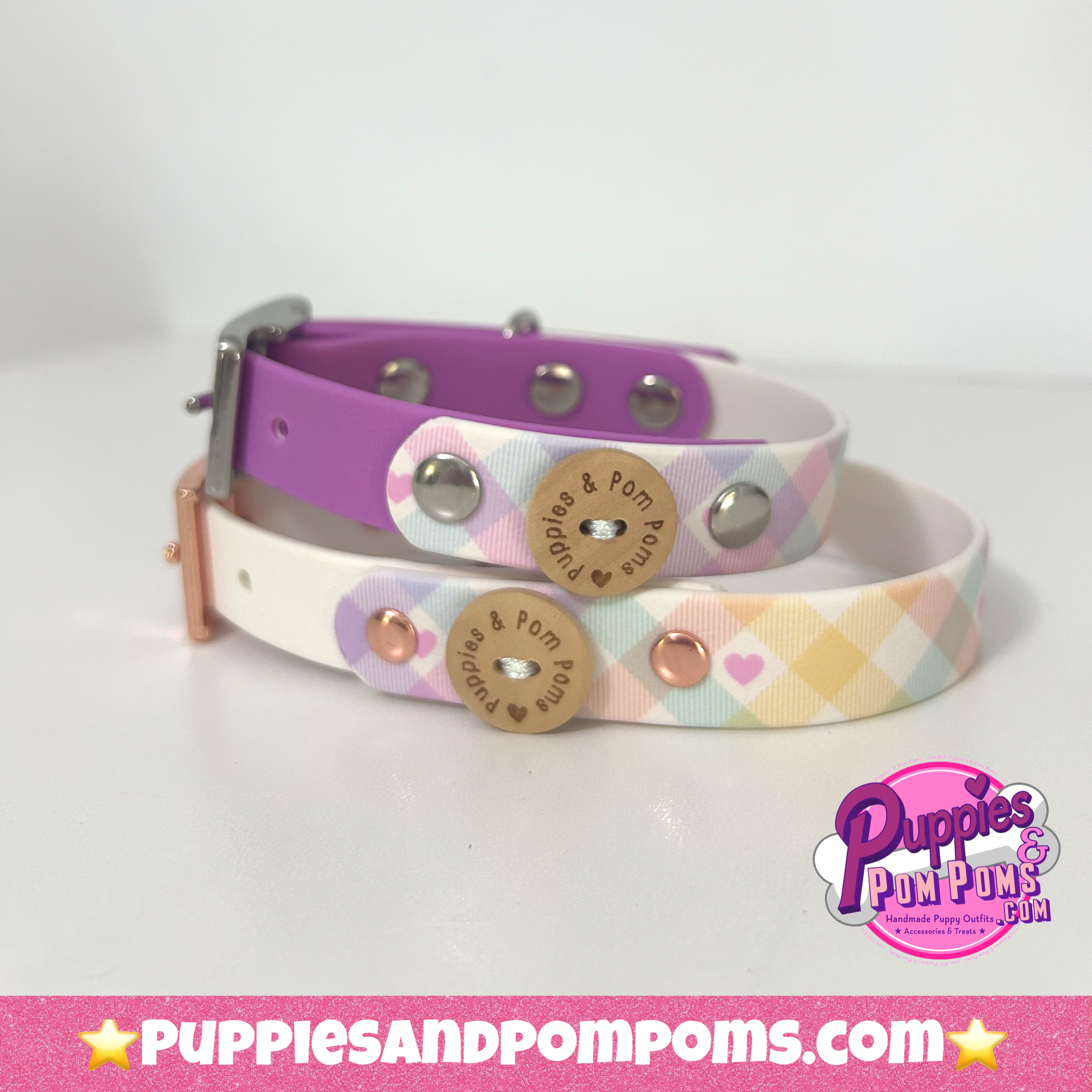 Handmade Biothane Dog Collar - Pastel Vichy - Pastel Purple-2