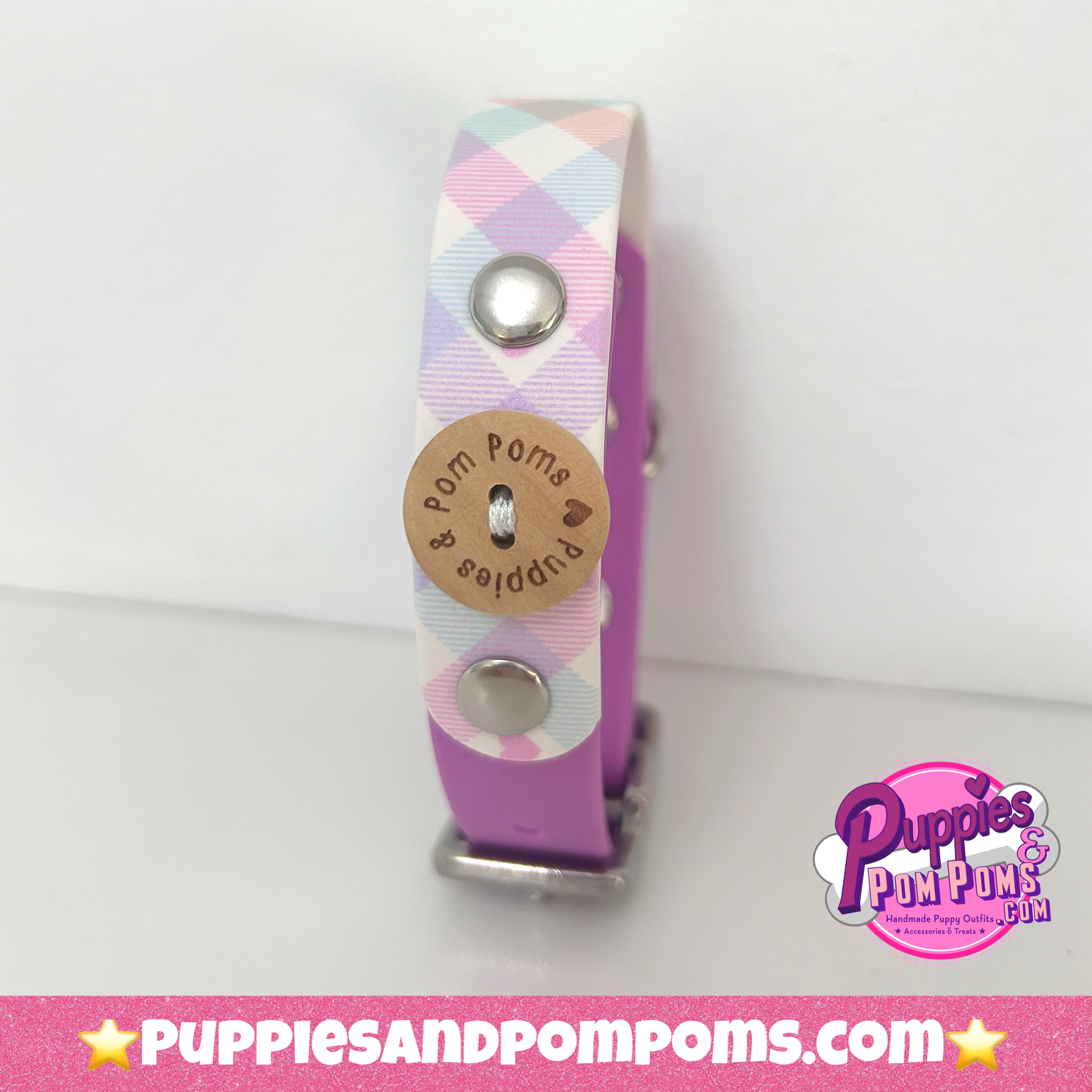Handmade Biothane Dog Collar - Pastel Vichy - Pastel Purple-0