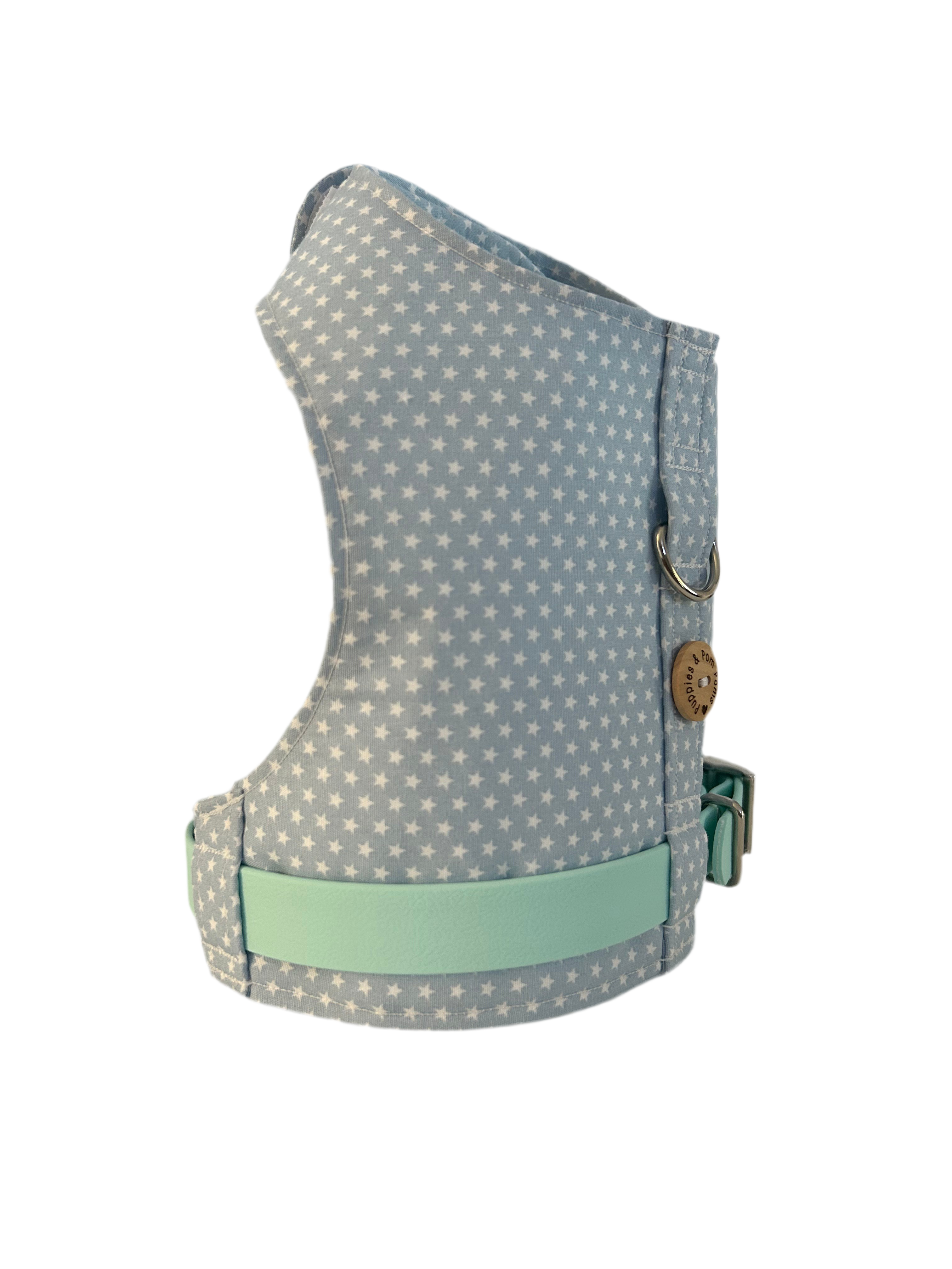 Handmade Vest Dog Harness - Baby Blue Stars-3