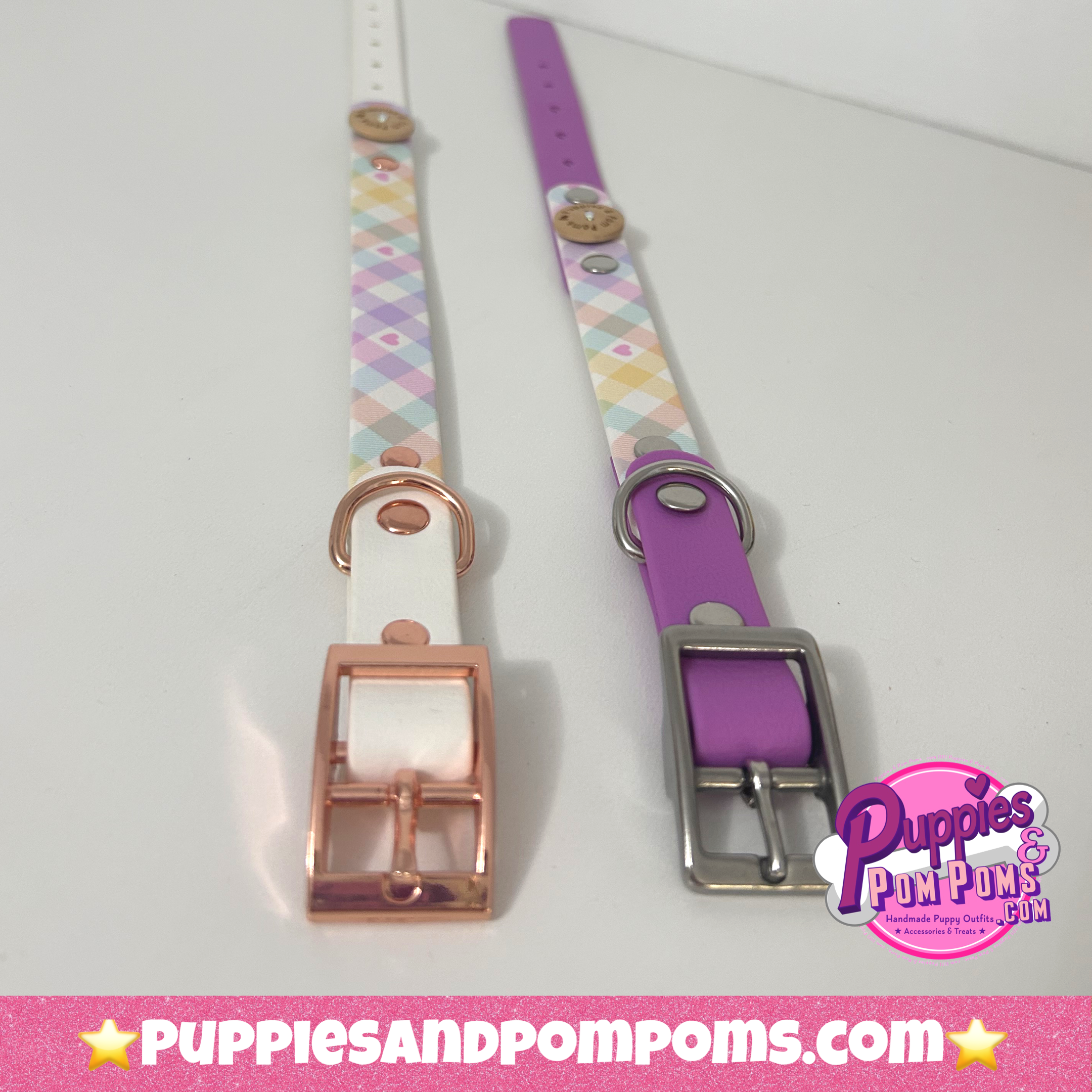 Handmade Biothane Dog Collar - Pastel Vichy - Pastel Purple-4