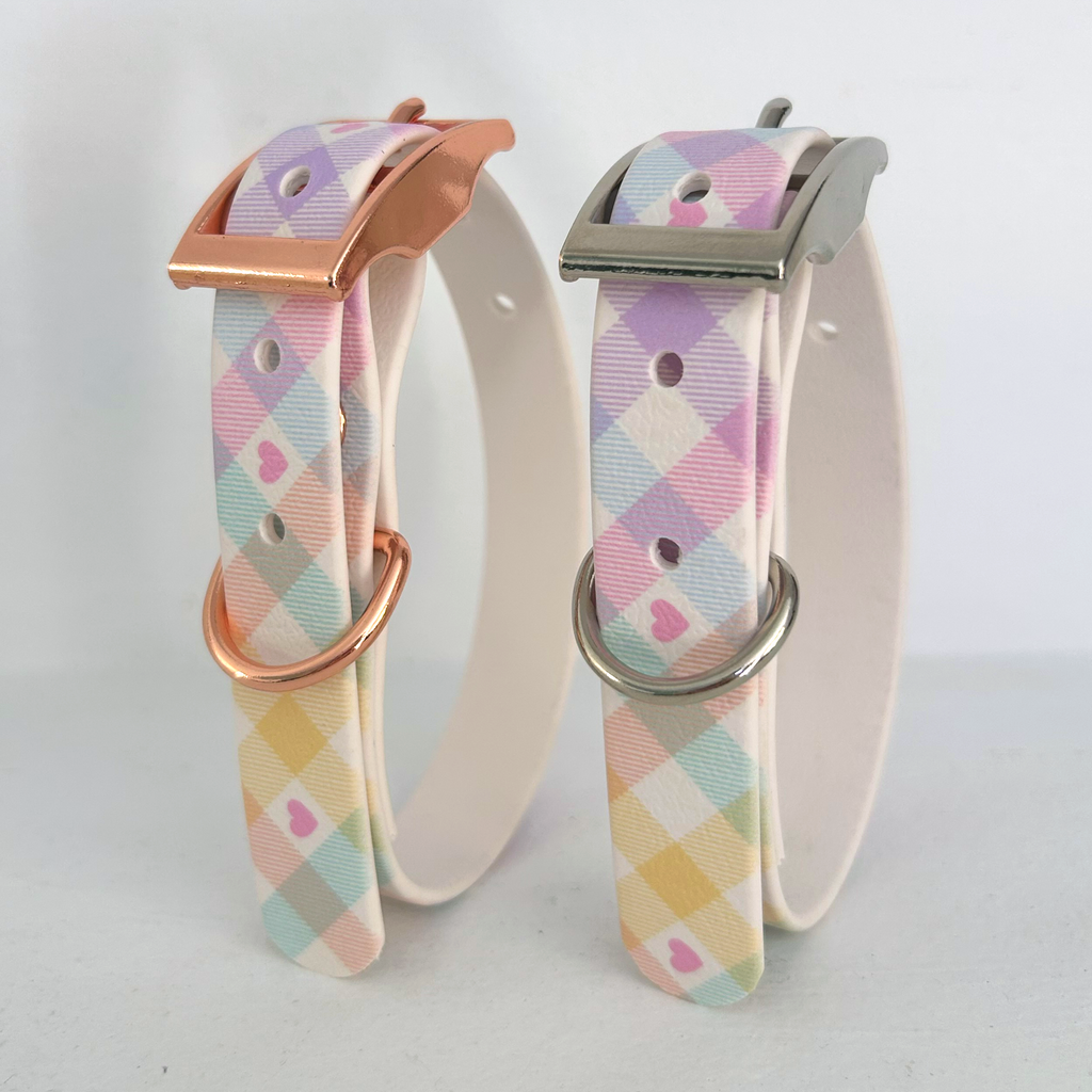Pastel Vichy Handmade Dog Collar-1