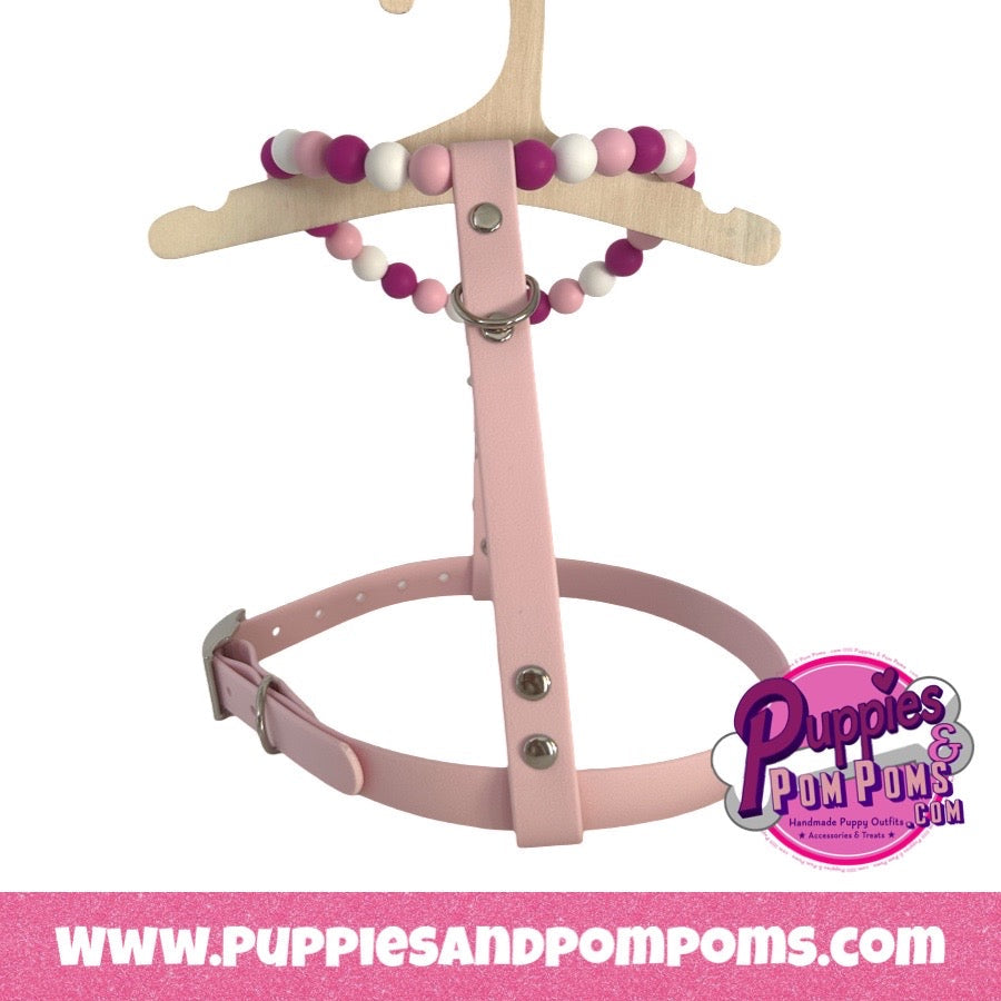 Handmade Pink Bead & Biothane Dog Harness - Vegan Leather / Waterproof Biothane-2