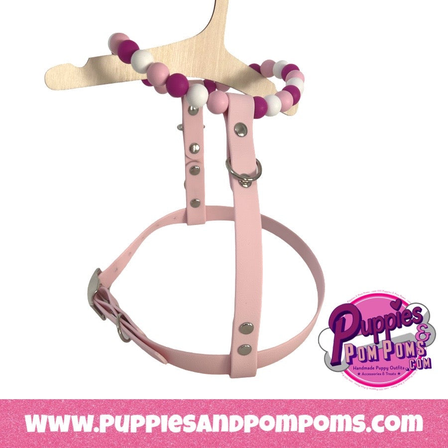Handmade Pink Bead & Biothane Dog Harness - Vegan Leather / Waterproof Biothane-0