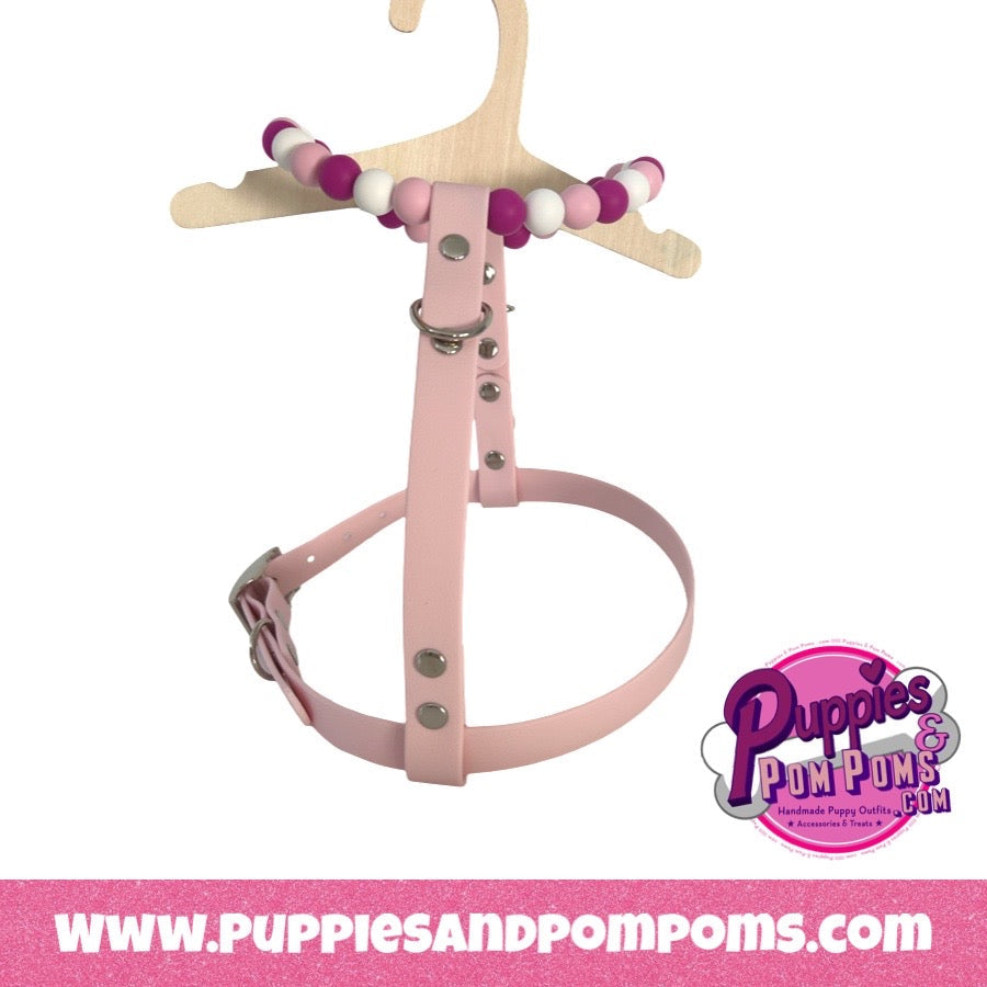Handmade Pink Bead & Biothane Dog Harness - Vegan Leather / Waterproof Biothane-1